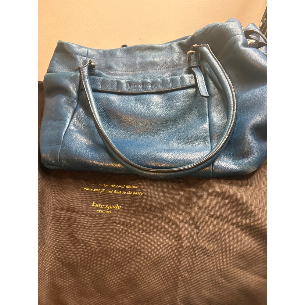Kate Spade New York Blue Pebbled Leather Shoulder Bag Tote with Dust Bag